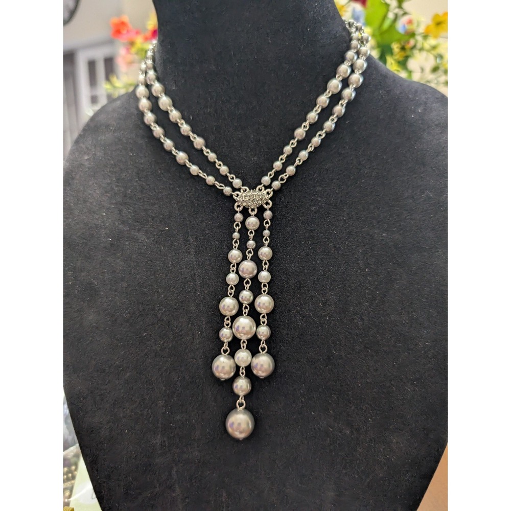 Gray two-tone‎ double strand carolee statement necklace